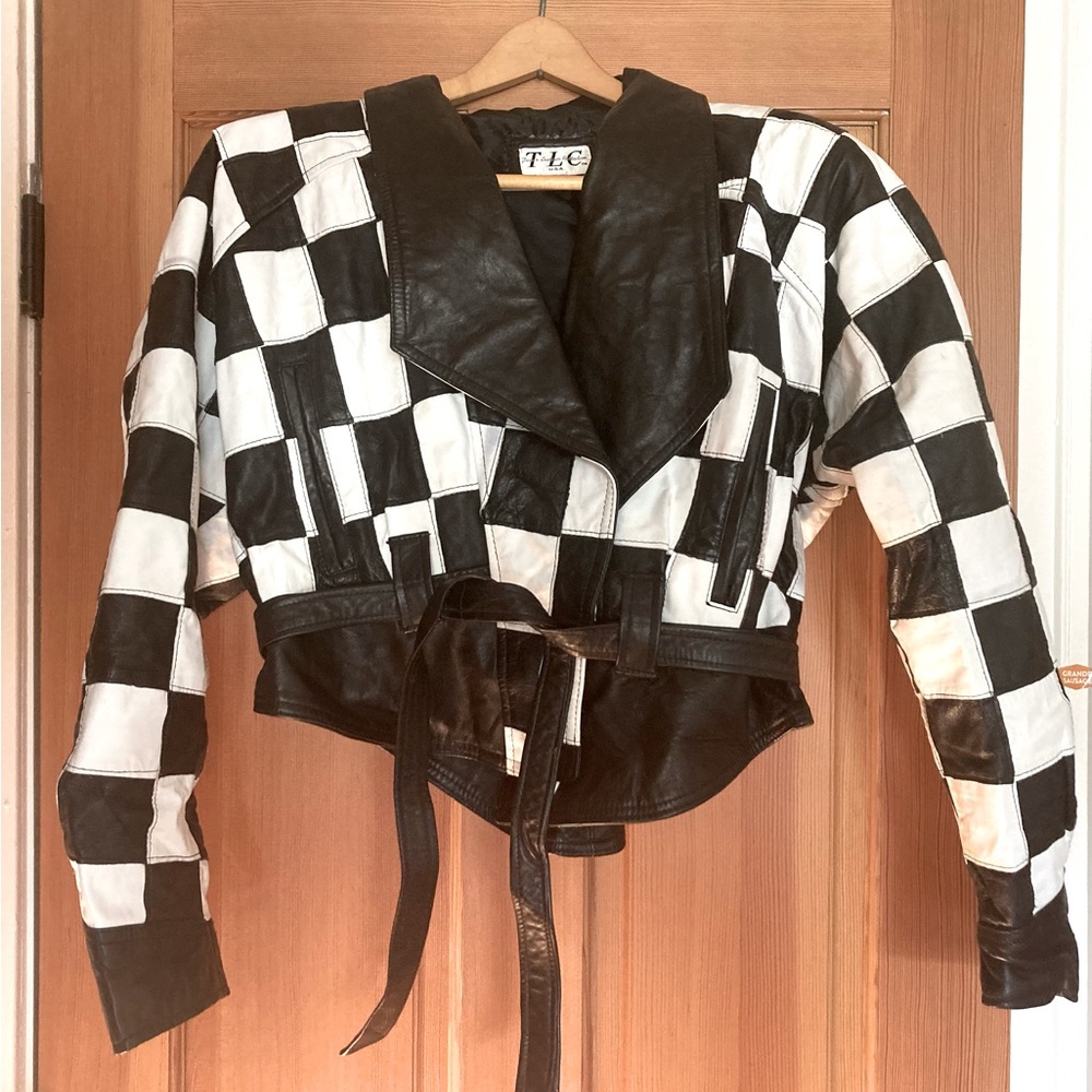 80’s vintage leather checkered jacket